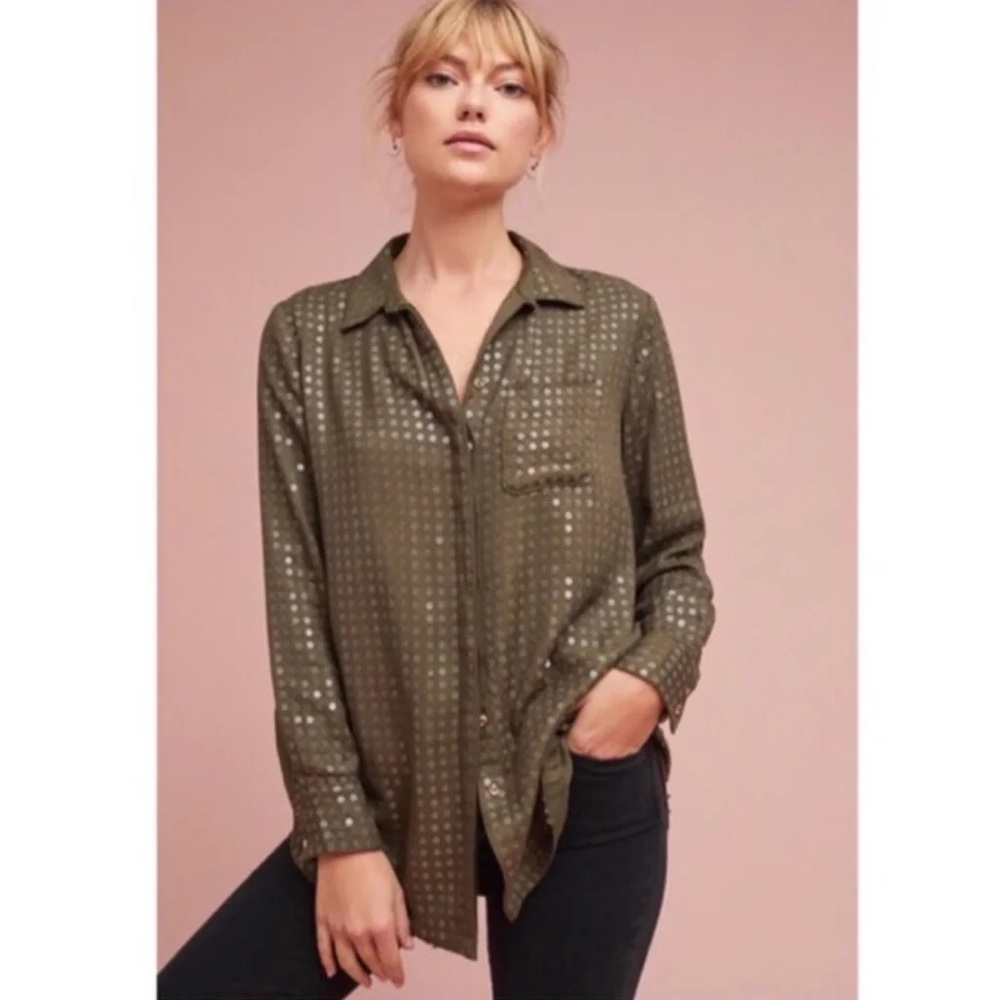 Anthropologie Maeve Sequin Button Down